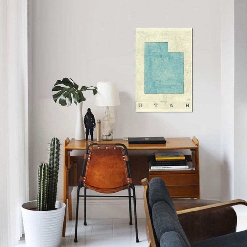 «Utah Map», impression sur toile, H 40 po x l 26 po x P 1,5 po, Toile tendue, Pas de tapis