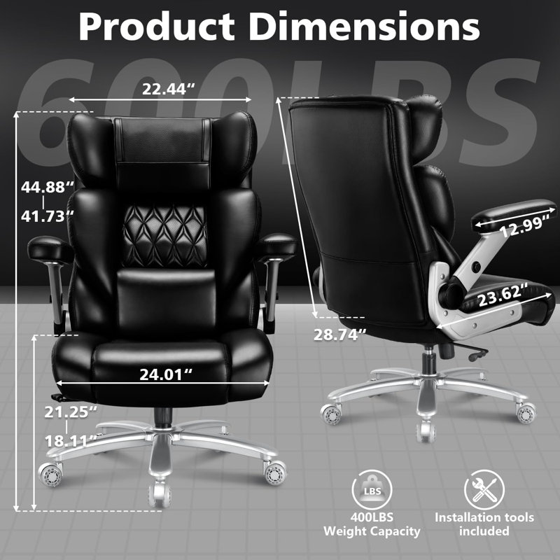 600lbs Big And Tall Office Chair With 3d Kneading Heated Massage,comfy Heavy Duty Executive Office Desk Chair With 5d Flip Arms For Heavy People,high Back Computer Chair,metal Base