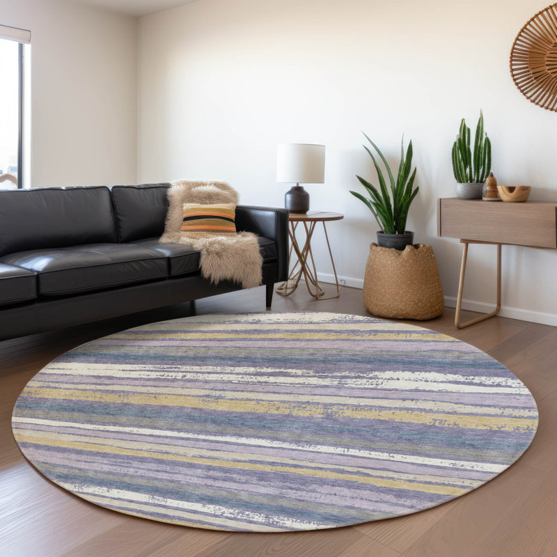 Premium Machine Washable Jahnke AMF1019 Stripes Rug, Round 8'