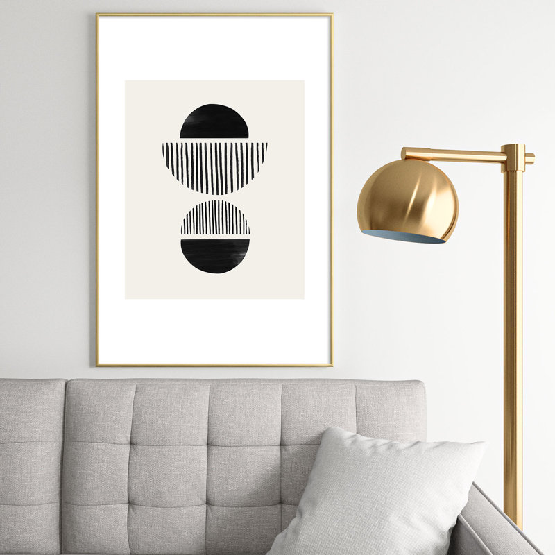 Balancing Stripes No1 noir encadré sur papier, Or, H 36 po x l 24 po