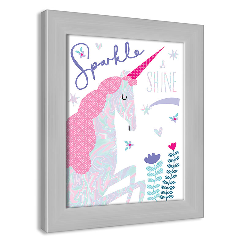 «Sparkle Unicorn», art encadré, H 10 po x l 8 po x P 0,63 po, Cadre argenté