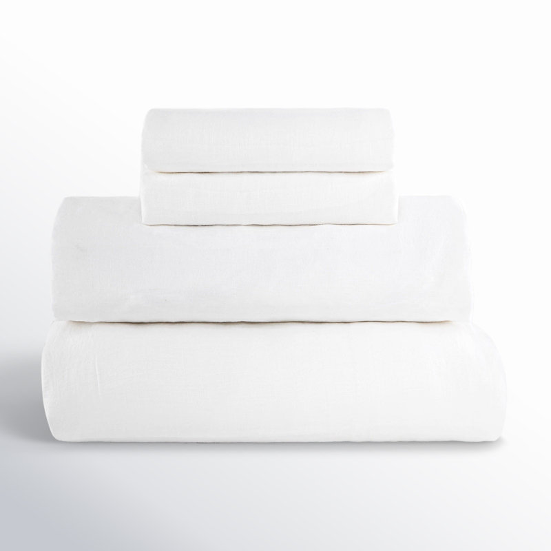100% French Linen Sheet Set, California King Sheet Set with 2 Pillowcases, White