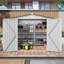Remise de jardin en métal 8 x 6 pi, toit incliné, imperméable, une fenêtre, deux portes verrouillables, blanc et gris, convient au balcon et à la cour à l'extérieur, facile à assembler