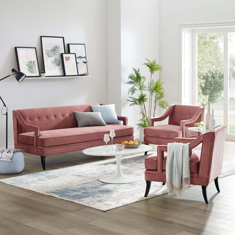 Ensemble de salon 2 en velours Concur par Modway, Vieux rose