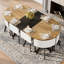 Ensemble de table de salle à manger 9 pièces ovale, plateau de table fixe à deux tons grain de bois et triamine de grain de bois noir avec 8 chaises en cuir de polyuréthane blanc, ensemble de table de cuisine moderne pour 8 personnes, idéal pour les réunions de famille