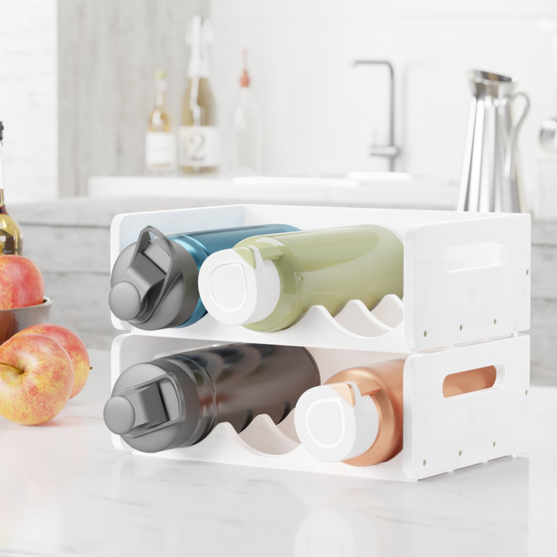 Organisateur de bouteilles d'eau en bambou avec étiquettes, paquet de 2, support de rangement pour garde-manger, porte-bouteilles et bouteilles de vin