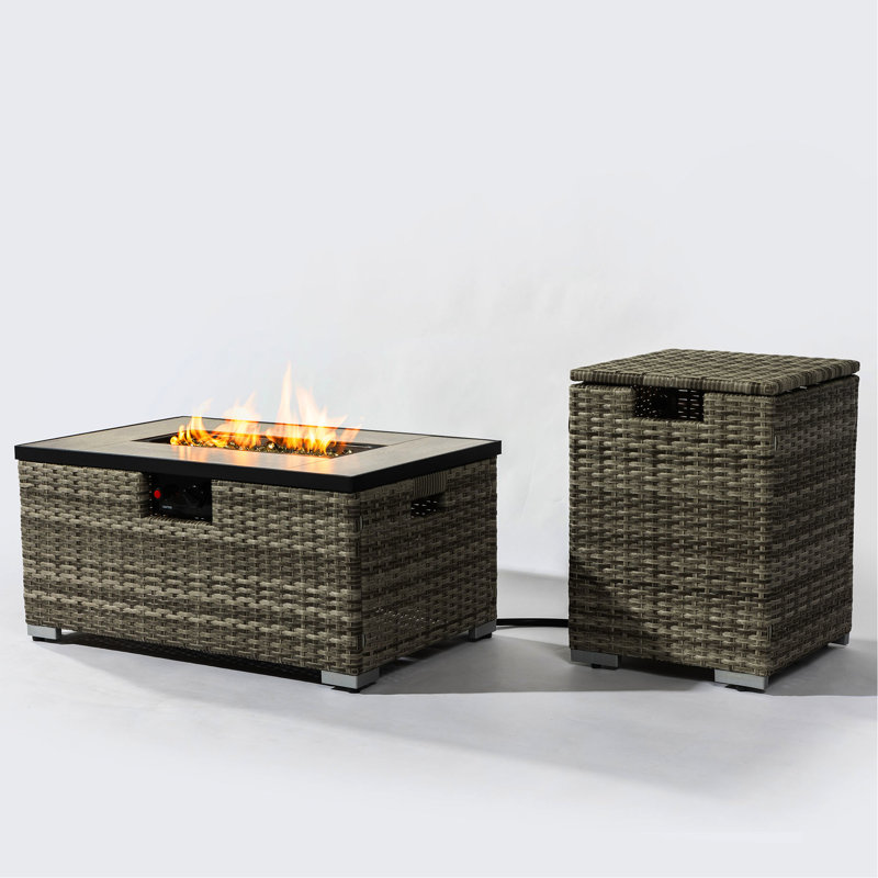 Fire Pit Table With Tank Holder And Ceramic Tile, Beige , 31.63In D, 19.47In W, 15.27In H, 80Lb Weight Tile Top Holder, Table,