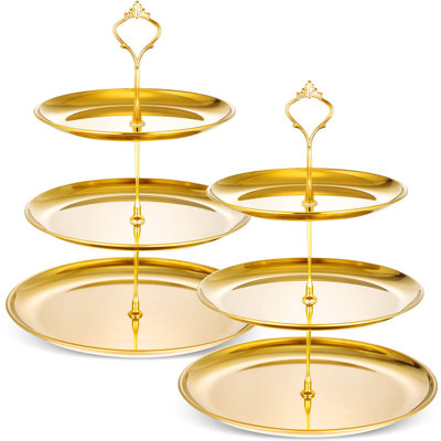 Cupcake Stand, 3-Tier Stainless Steel Dessert Display Tower, 2 Pack, (Gold)