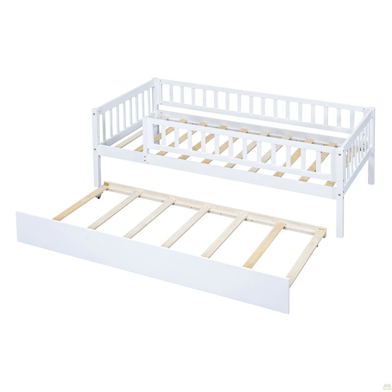Lit de jour simple en bois avec couchette et garde-corps, Lit simple, Blanc