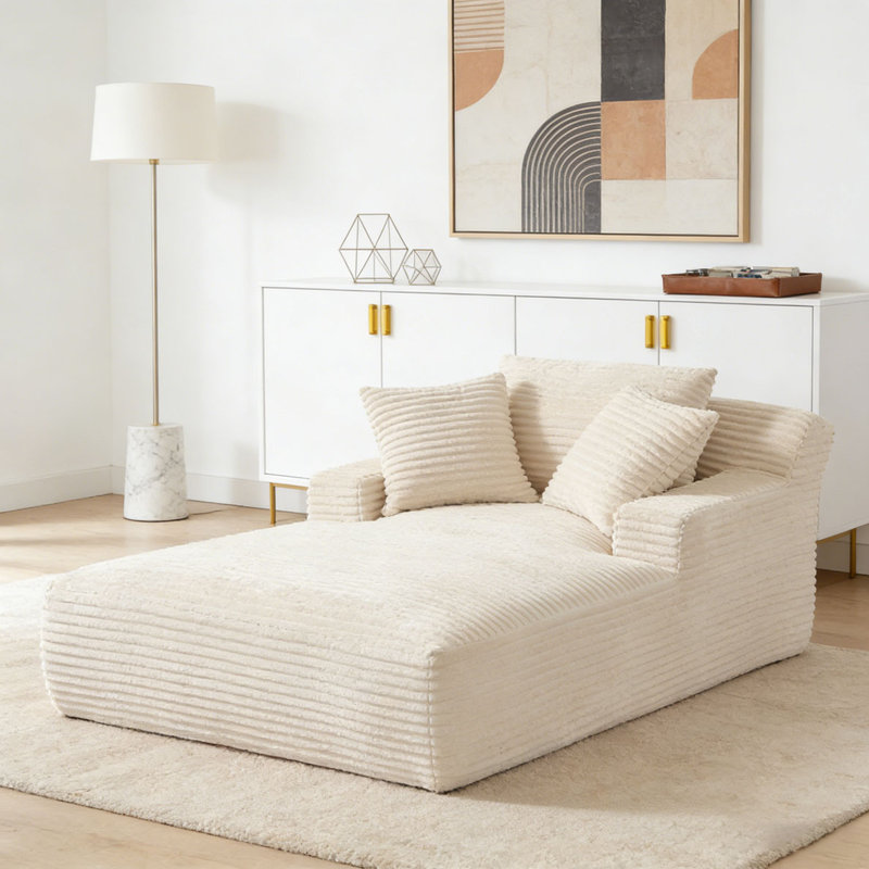 Chaise longue surdimensionnée en velours côtelé pour l'intérieur, Velours côtelé blanc