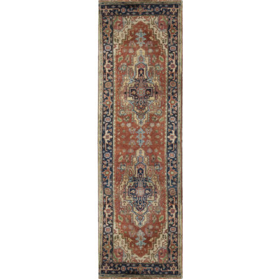 Hand-Knotted High-Quality Red and Blue Runner