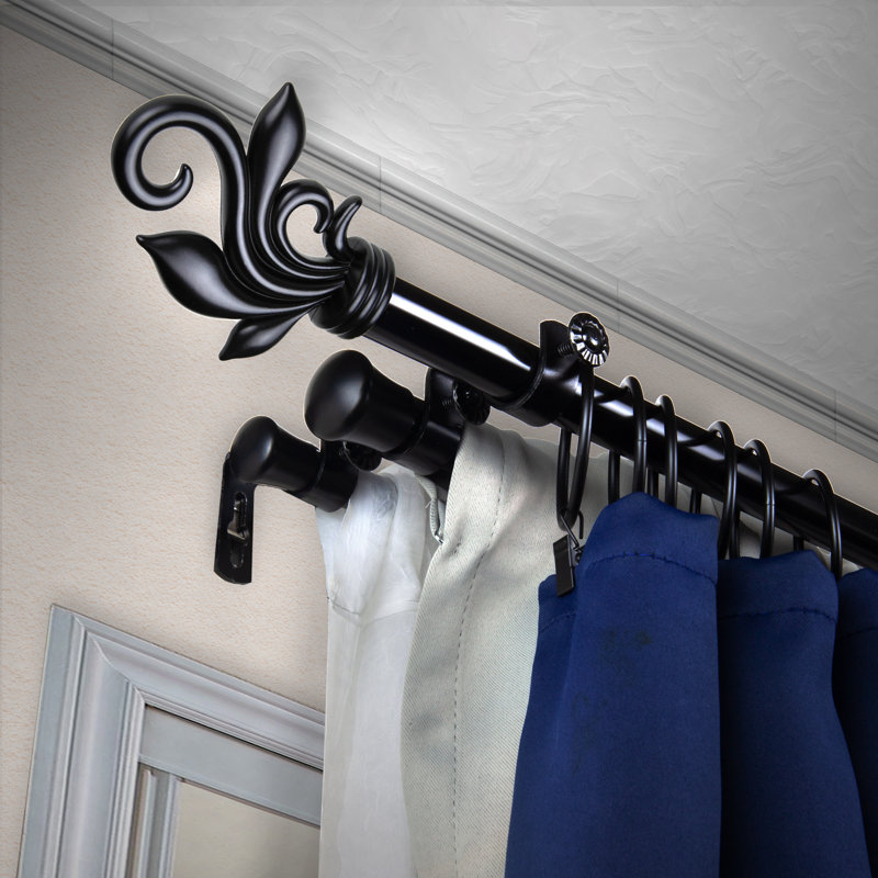 Ensemble de tringle à rideaux réglable 0,81 po Agim, Noir, 48" - 84"