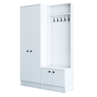 Modern Hall Stand with Multipurpose Hanging Rack & Shelves, White, 47.1 x 72.0 x 14.7 inches | 100% Melamine Coated Particle Board, 0.7 inches Thick | Stylish Scandinavian Design, Perfect for Entryway & Storage