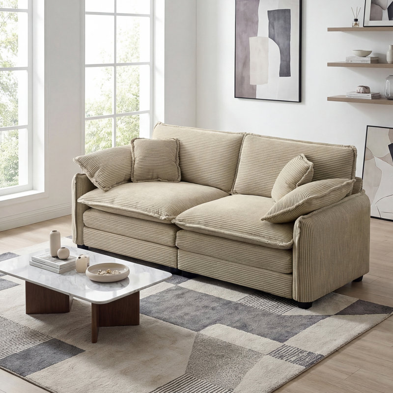 Sofa, Loveseat Sofa,  Corduroy Fabric, For Living Room, Tan