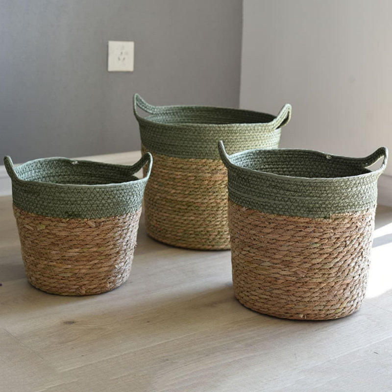 Large, Medium, Small,3Pcs,Handwoven Seagrass Storage Basket With Handles, Large Woven Laundry Hamper, Plant Pot Cover, Decorative Home Organizer For Bedroom, Bathroom, And Living Room