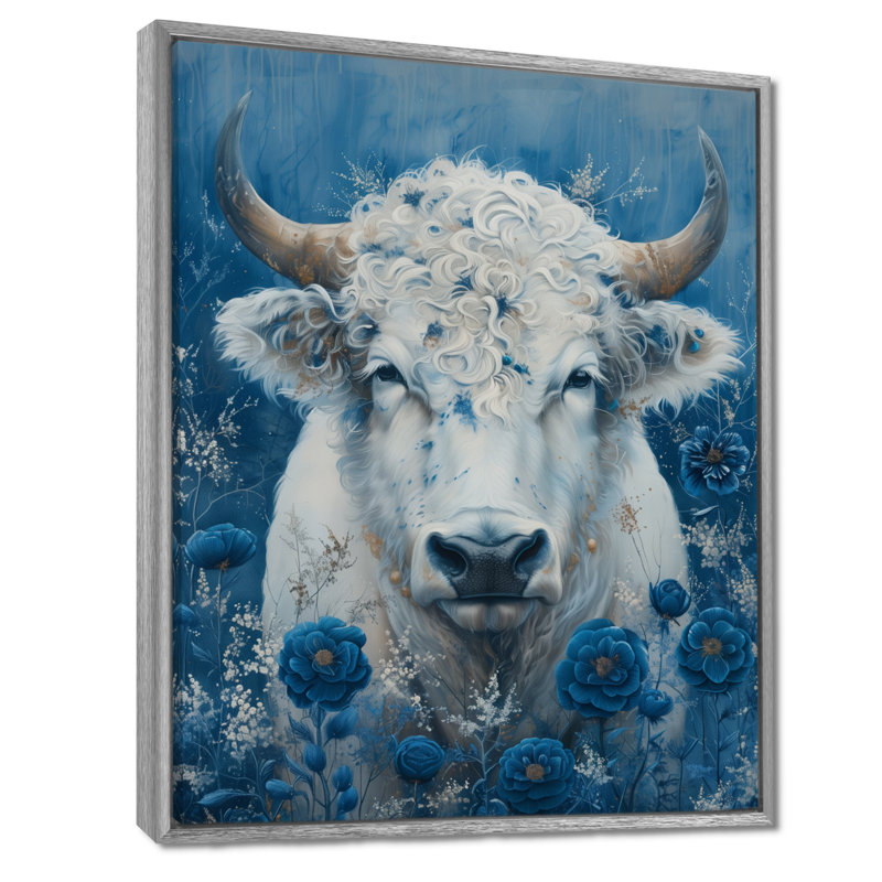 Art mural blanc et bleu cosmique, Toile argentée avec cadre flottant, H 20 po x l 12 po x P 1 po