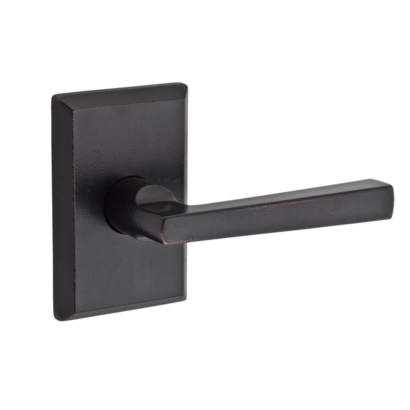 Taper Passage Door Lever with Rustic Square Rose, Dark Bronze