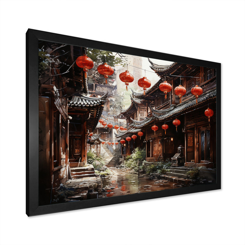 «China Red Lantern II» - impression, H 16 po x l 32 po x P 1 po, Cadre photo noir