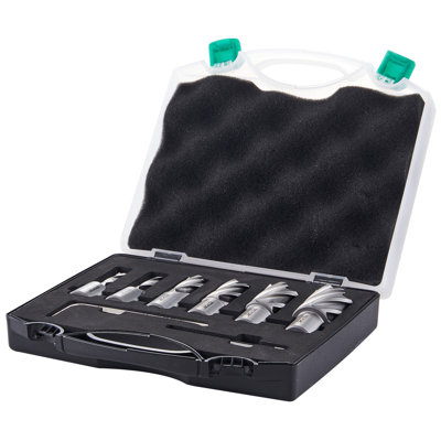 Ensemble de fraises annulaires, 6 forets Weldon Shank Mag, diamètre de coupe de 1/2 po à 1-1 / 16 po, profondeur de coupe de 1 po, acier rapide m2al, avec goupille pilote et étui portable, à utiliser avec des perceuses magnétiques