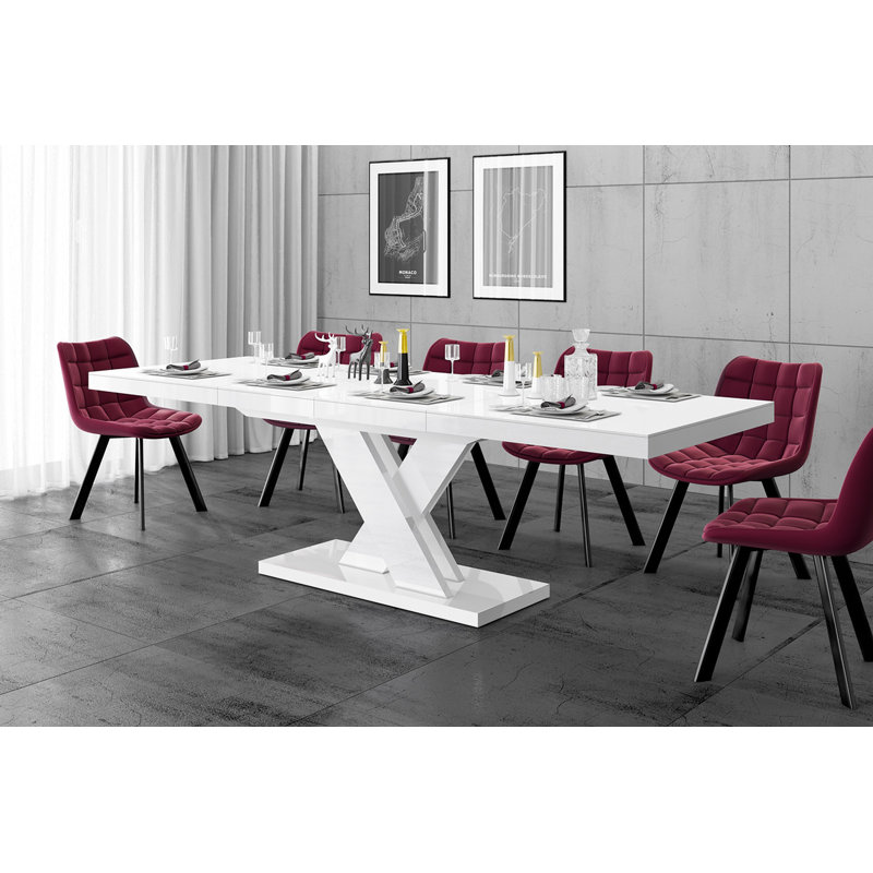 256cm Solid Oak Pedestal Dining Table, High Gloss White