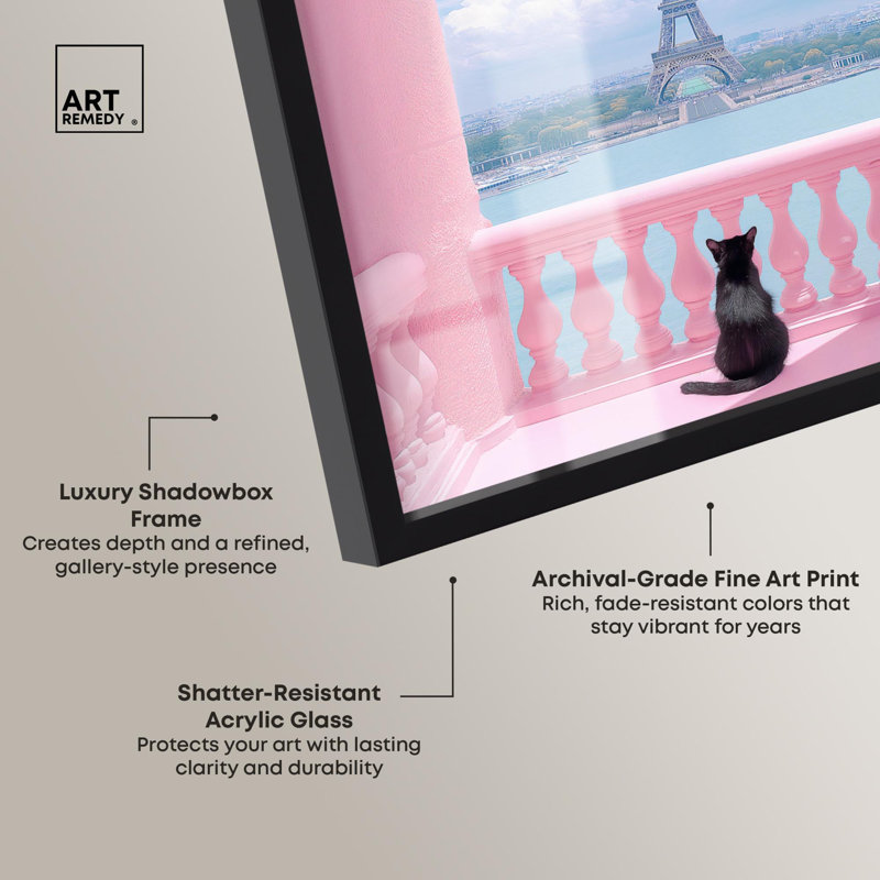 Chat du balcon, reproduction d'art par Art Remedy, H 21 po x l 17 po, Noir