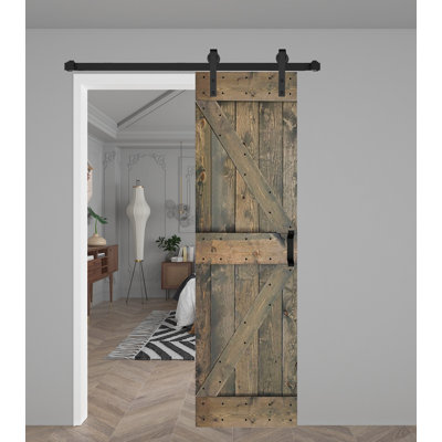 K Style Solid Wood Sliding Barn Door with Hardware Kit- Assembly Needed