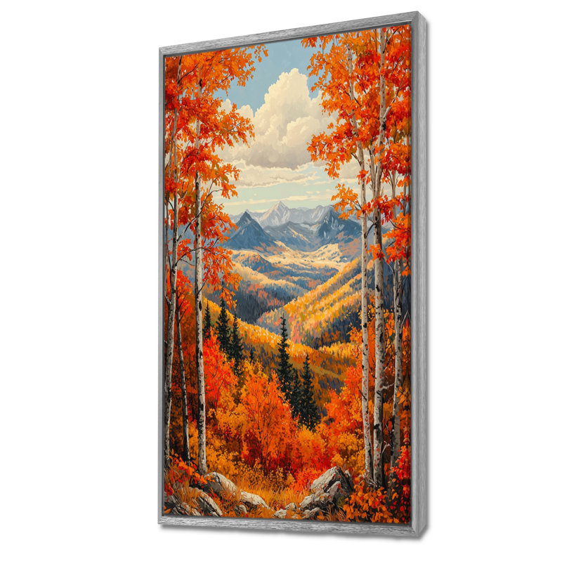 Gequan Autumn Leaves In The Vermount Mountains III - montagnes, art mural, H 60 po x l 28 po, Impression sur cadre flottant