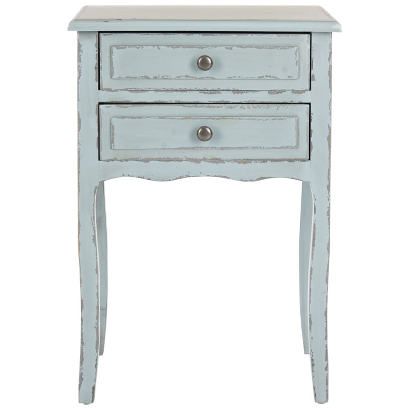 Élégante table de chevet 19 po avec 2 tiroirs Faredo - Table de bout classique en bois de style français pour toute pièce