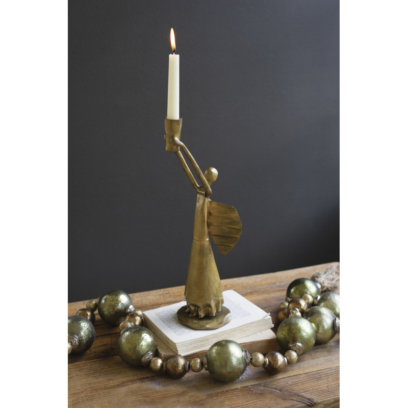  Porte-bougie ange de Noël en métal doré antique H 15,5 po