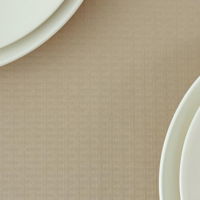 Rectangle Tablecloth Weaved Pattern Waterproof Spillproof, Beige