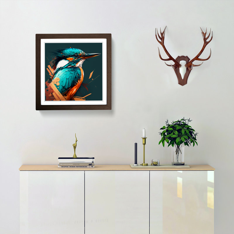 Kingfisher Graphic Art - Framed Print, Walnut