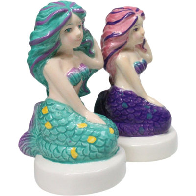 Ensemble sirènes de mer en céramique turquoise et mauve, poivre et sel
