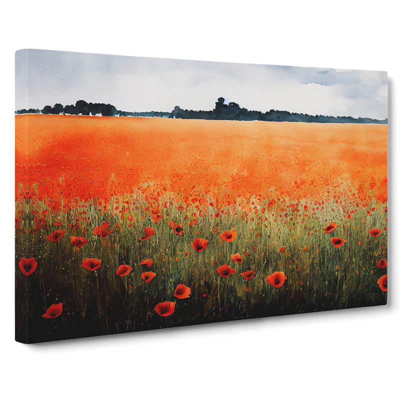 Watercolour Poppy Field Vol.8 - Wrapped Canvas, 35cm H x 50cm W x 3cm D