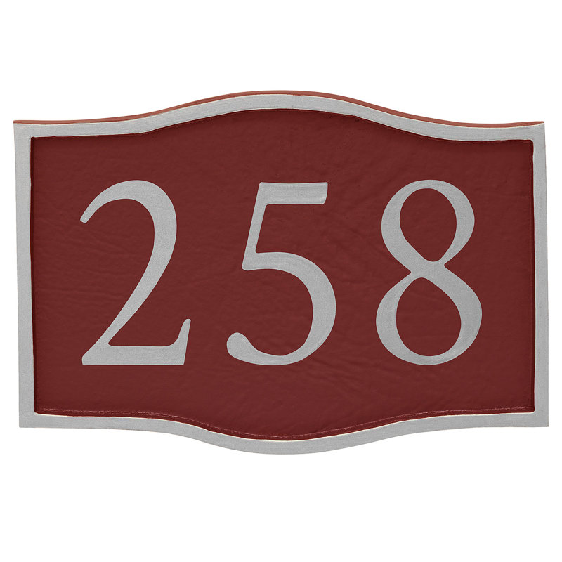 Plaque d'adresse murale 1 ligne Serif, Argent, Rouge
