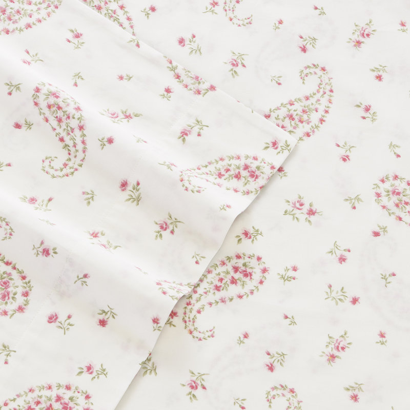 4-Piece 300 Thread Count Sateen Cotton Sheet Set, Queen Sheet Set with 2 Pillowcases, Bristol Paisley