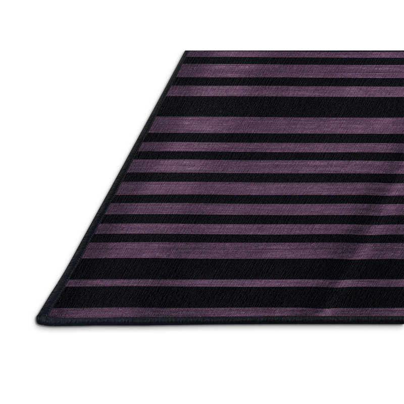 Tapis gris à rayures horizontales lavable à la machine, Rectangle 6 pi x 9 pi