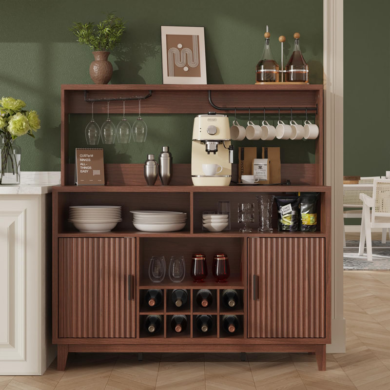 47.2" W Home Bar Furniture With Removable Wine Rack, Glass Holder, Walnut