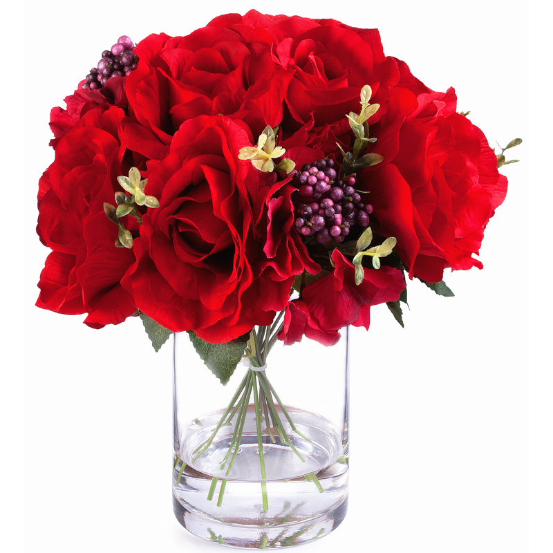 Silk Mixed Arrangement in Vase, Red