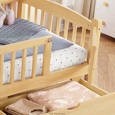 Twin XL Kids Platform Bed with Full-Length Guardrails | Storage Drawers & Cute Headboard Design, Natural