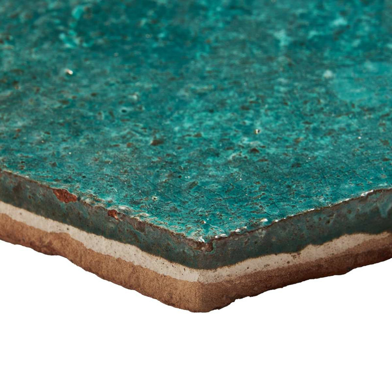 Breeze Tide Turquoise 8" Hexagon Crackled Glossy Terracotta Tile