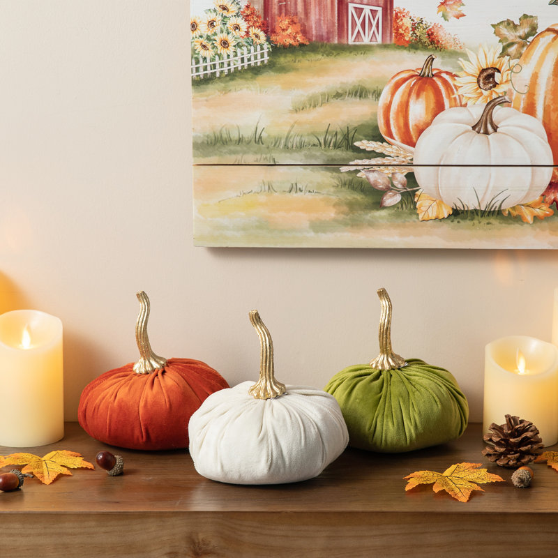 Velours de coton multicolore trio de citrouilles S / 3