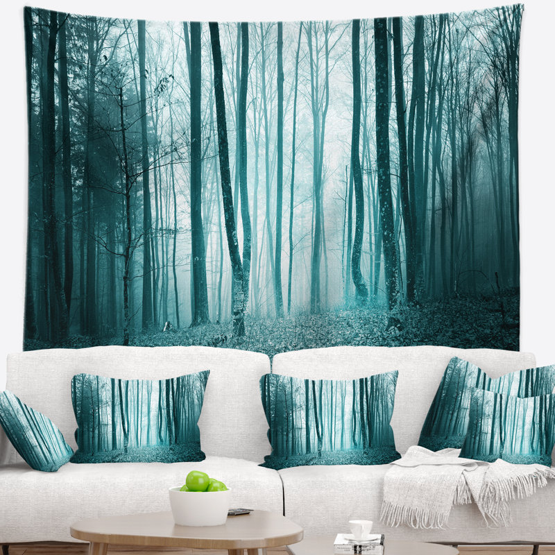 Tapisserie de forêt turquoise couleur turquoise, H 50 po x l 60 po
