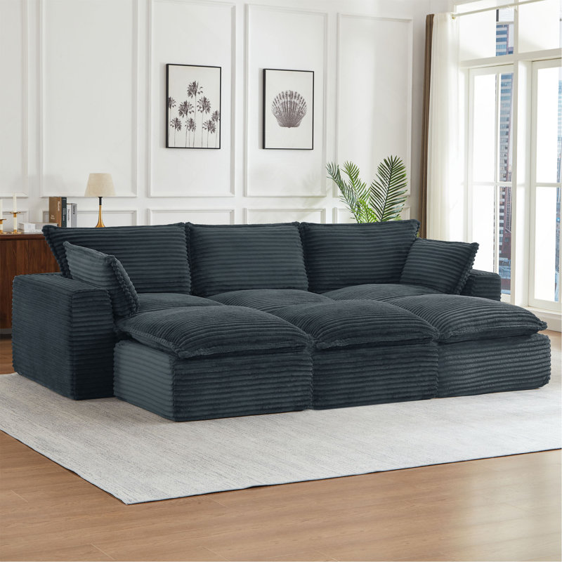 Canapés modulaires en nuage pour le salon, canapé convertible en L avec repose-pieds, Gris foncé