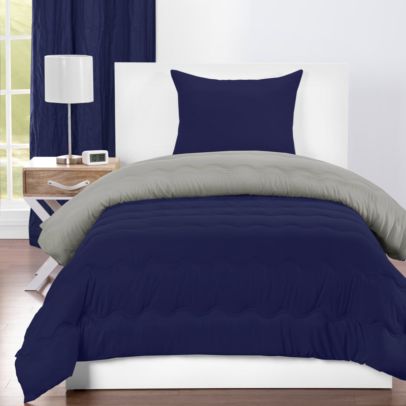Lil Sis Reversible Comforters Polyester Comforter Set, Twin Comforter + 1 Standard Sham, Deep Blue