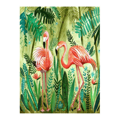 Barcelona Collection Tropical Themed Flamingo and Plants Pattern Modern Decorative Machine Washable Area Rug