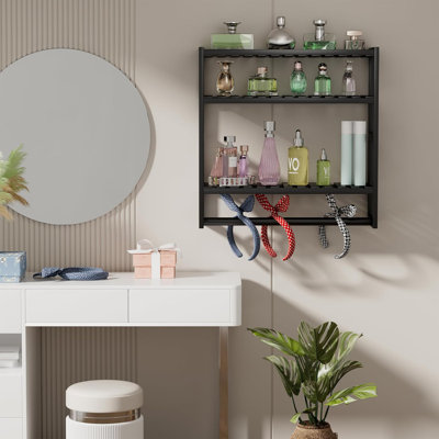 Tablette de toilette en bambou avec barre à serviettes réglable