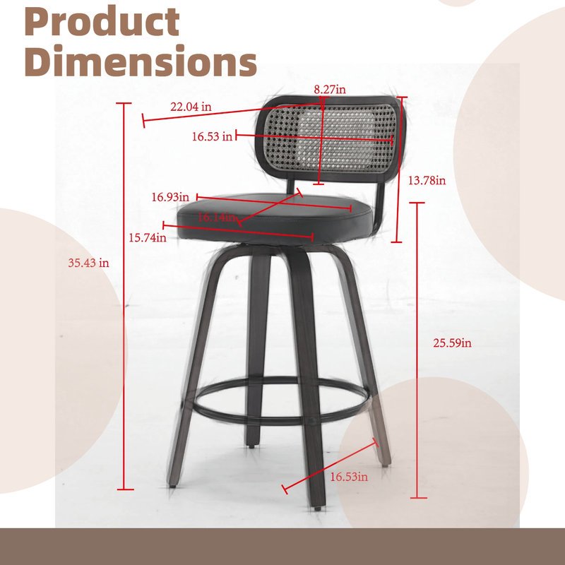 3 tabourets de bar pivotants à 360 degrés avec dossier courbé et structure en bois de noyer, Beige