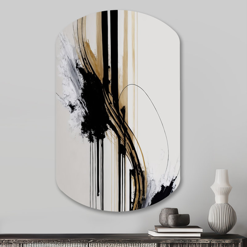 Golden Minimalist Abstract II - Cylinder Abstract Metal Wall Decor, Asymmetrical Metal Wall Sculpture Print
