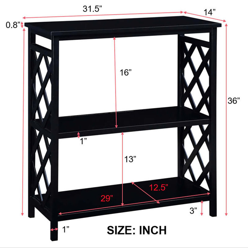 Console Table 3-Tier With Storage Shelves,Open Bookshelf Bookcase With Solid Wood Legs, Black