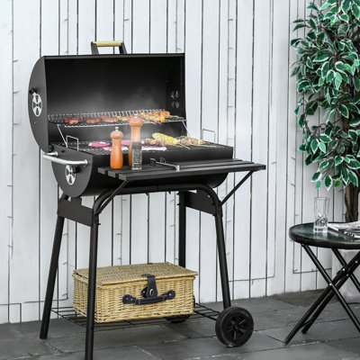 30" Charcoal Grill Smoker - Portable Steel Bbq With Storage Shelf For Camping, Garden Black Bbq, Outdoor & Wheels Use